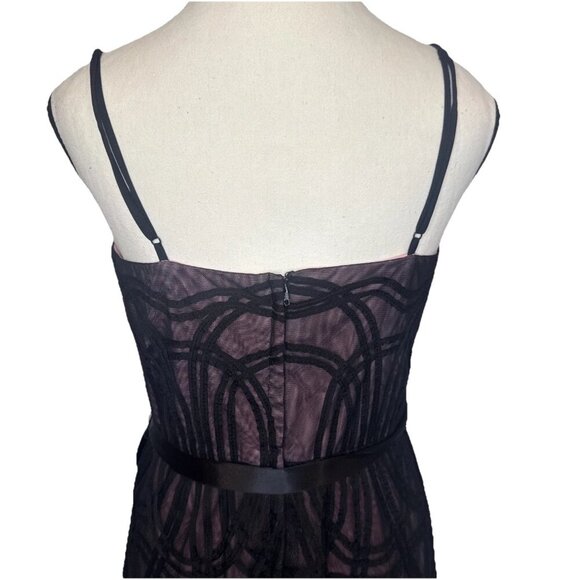 BCBGMAXAZRIA Black & Pink Tulle Woven Spaghetti Strap Cocktail Party Dress Sz 8 - Picture 6 of 11